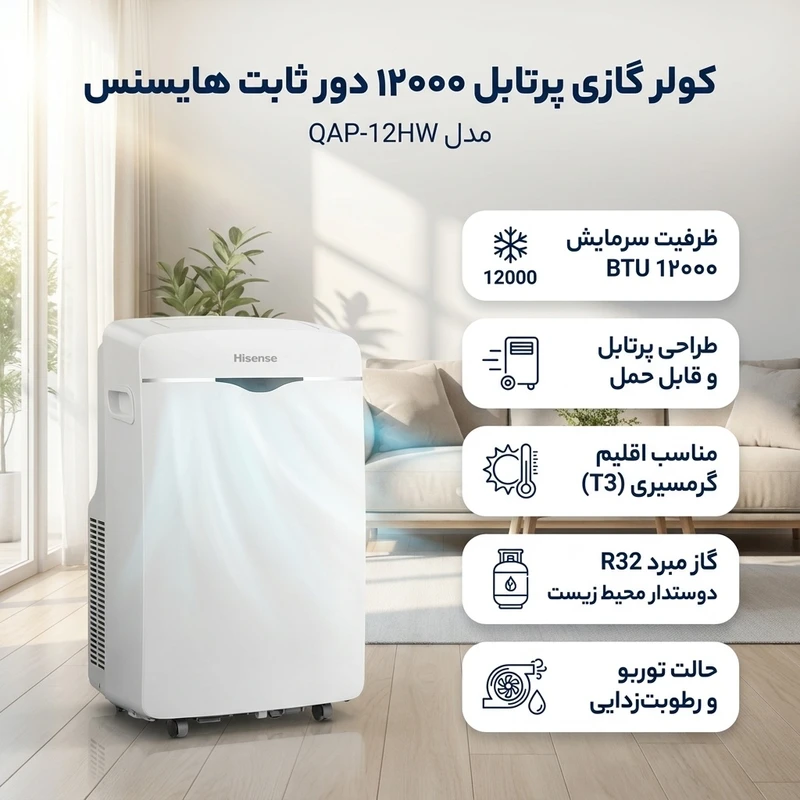 کولر گازی پرتابل هایسنس مدل QAP-12HW ظرفیت 12000